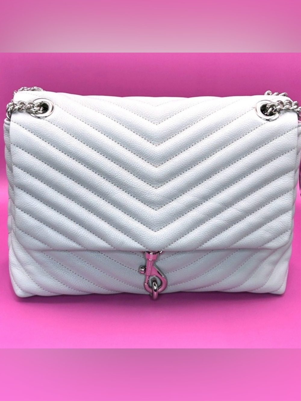 Rebecca Minkoff Edie Flap Shoulder Bag Perla Quilted Leather Silver Hardware